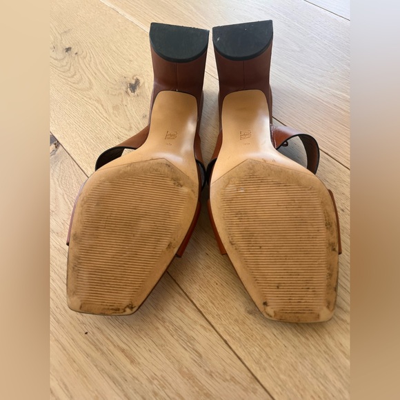ZARA Brown Leather Crossover Block Heel Mules – Size 39 – Worn Twice - Picture 5 of 8